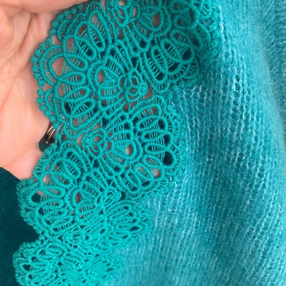 Sezane Green Scalloped Lace-Back V-Neck Sweater - Picture 12 of 12